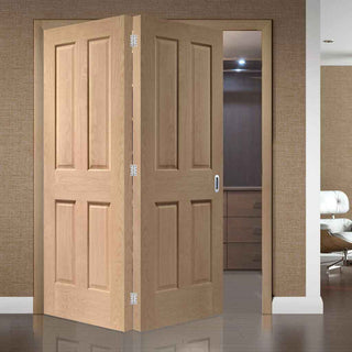Image: Bespoke Thrufold Victorian Oak 4 Panel Folding 2+0 Door - No Raised Mouldings