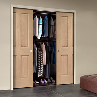 Image: Bespoke Victorian Oak 4 Panel Double Pocket Door - No Raised Mouldings - Prefinished