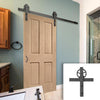Single Sliding Door & Wagon Wheel Black Track - Victorian Oak 4 Panel Door - No Raised Mouldings - Prefinished