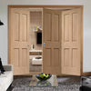 Three Folding Doors & Frame Kit - Victorian Oak 4 Panel 2+1 - No Raised Mouldings - Unfinished