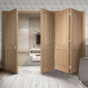 Four Folding Doors & Frame Kit - Victorian Oak 4 Panel 3+1 - No Raised Mouldings - Prefinished