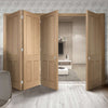 Four Folding Doors & Frame Kit - Victorian Oak 4 Panel 3+1 - No Raised Mouldings - Prefinished