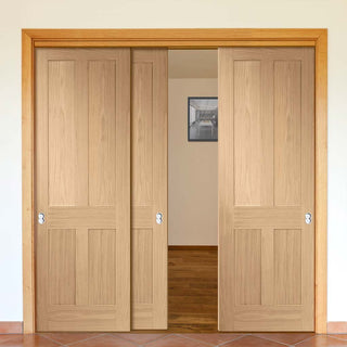 Image: Bespoke Thruslide Victorian 4P Oak Shaker - 3 Sliding Doors and Frame Kit