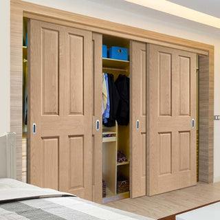 Image: Bespoke Thruslide Victorian Oak 4 Panel 4 Door Wardrobe and Frame Kit - Prefinished