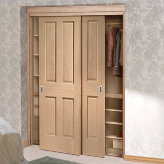Image: Bespoke Thruslide Victorian Oak 4 Panel 2 Door Wardrobe and Frame Kit - Prefinished