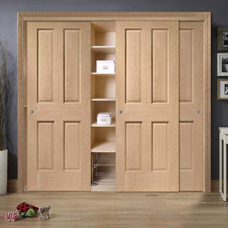 Image: Bespoke Thruslide Victorian Oak 4 Panel 3 Door Wardrobe and Frame Kit - Prefinished