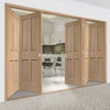Five Folding Doors & Frame Kit - Victorian Oak 4 Panel 3+2 - No Raised Mouldings - Prefinished