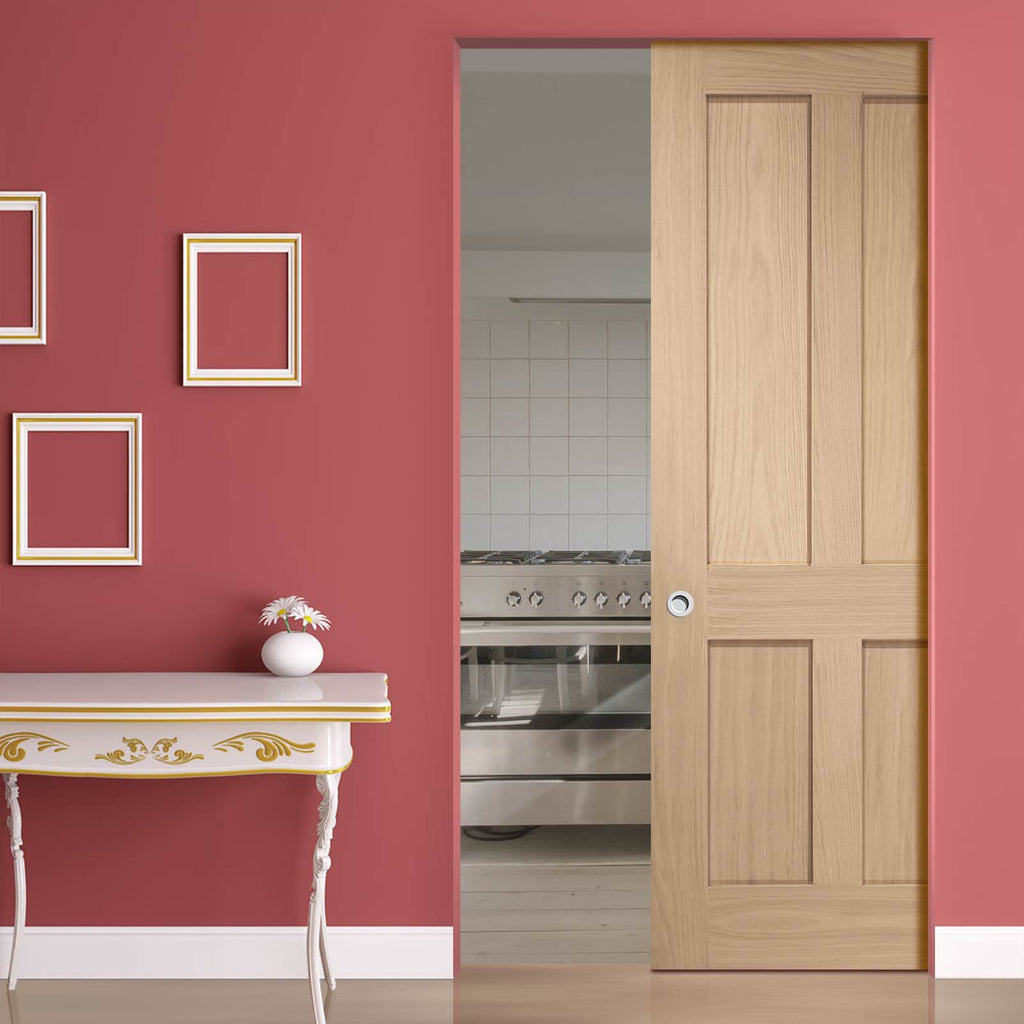 Bespoke Victorian 4P Oak Shaker Single Frameless Pocket Door