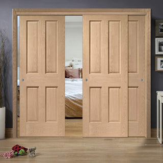 Image: Bespoke Thruslide Victorian Oak 4 Panel - 3 Sliding Doors and Frame Kit - Prefinished