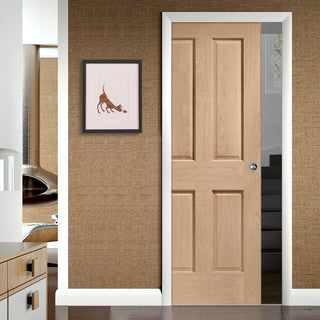 Image: Bespoke Victorian Oak 4 Panel Single Pocket Door - No Raised Mouldings