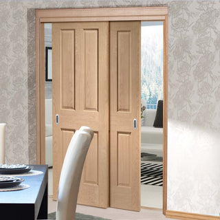 Image: Bespoke Thruslide Victorian Oak 4 Panel - 2 Sliding Doors and Frame Kit - Prefinished