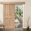 Single Sliding Door & Wall Track - Victorian Oak 4 Panel Door - No Raised Mouldings - Prefinished