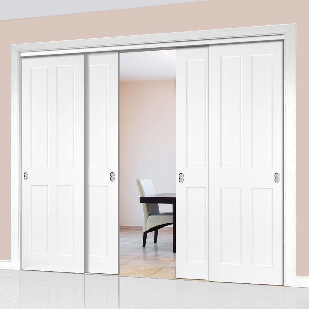 Bespoke Thruslide Victorian Shaker 4P - 4 Sliding Doors and Frame Kit - White Primed