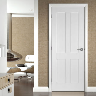 Image: Bespoke Victorian Shaker 4 Panel Fire Door - 1/2 Hour Fire Rated and White Primed