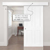 Single Sliding Door & Wall Track - Victorian Shaker 4 Panel Door - White Primed