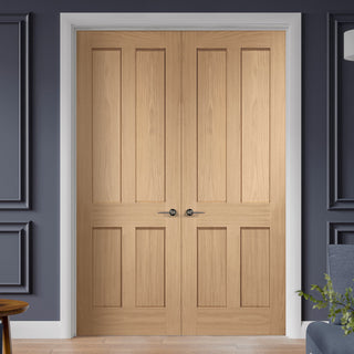 Image: Victorian 4 Panel Oak Shaker Internal Door Pair