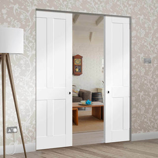 Image: Bespoke Victorian Shaker 4P White Primed Double Frameless Pocket Door