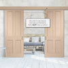 Double Sliding Door & Wall Track - Victorian 4 Panel Oak Shaker Door