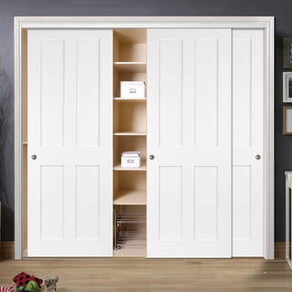 Image: Minimalist Wardrobe Door & Frame Kit - Three Victorian Shaker 4 Panel Door - White Primed