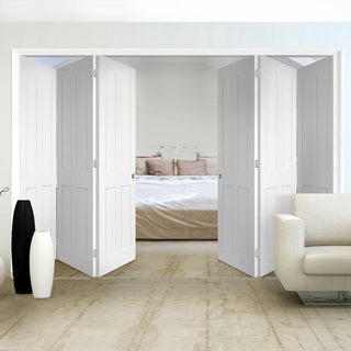 Image: Six Folding Doors & Frame Kit - Victorian Shaker 4 Panel 3+3 - White Primed