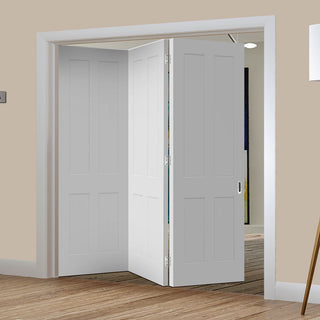 Image: Three Folding Doors & Frame Kit - Victorian Shaker 4 Panel 3+0 - White Primed