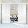 Double Sliding Door & Wall Track - Victorian Shaker 4 Panel Door - White Primed