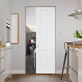 Image: Bespoke Victorian Shaker 4P White Primed Single Frameless Pocket Door