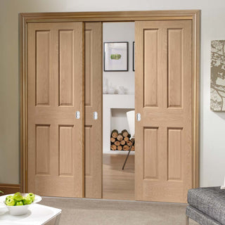 Image: Bespoke Thruslide Victorian Oak 4 Panel - 3 Sliding Doors and Frame Kit