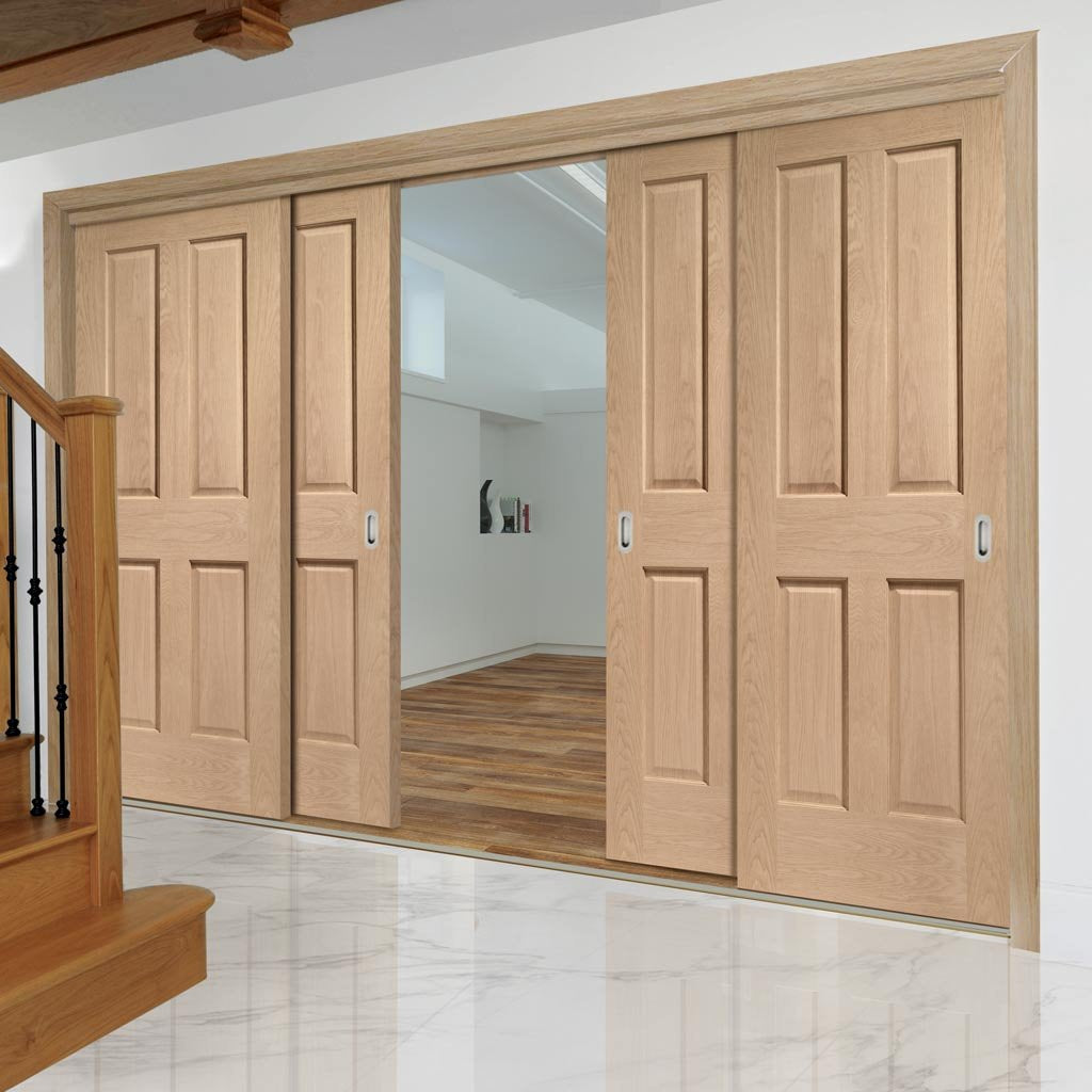 Bespoke Thruslide Victorian Oak 4 Panel - 4 Sliding Doors and Frame Kit