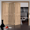 Three Folding Doors & Frame Kit - Victorian Oak 4 Panel 3+0 - No Raised Mouldings - Prefinished