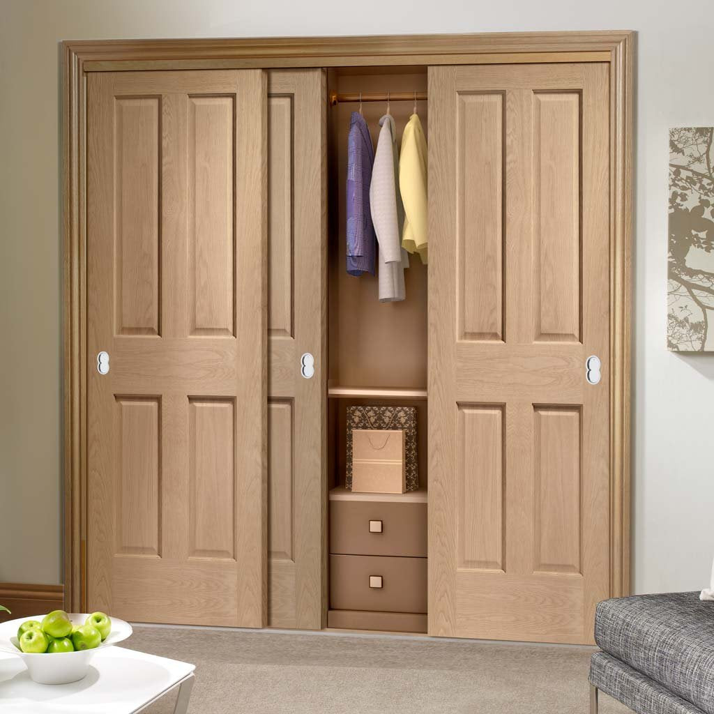 Bespoke Thruslide Victorian Oak 4 Panel 3 Door Wardrobe and Frame Kit