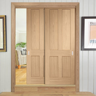 Image: Bespoke Thruslide Victorian 4P Oak Shaker - 2 Sliding Doors and Frame Kit