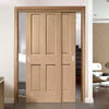 Pass-Easi Two Sliding Doors and Frame Kit - Victorian Oak 4 Panel Door - No Raised Mouldings - Prefinished