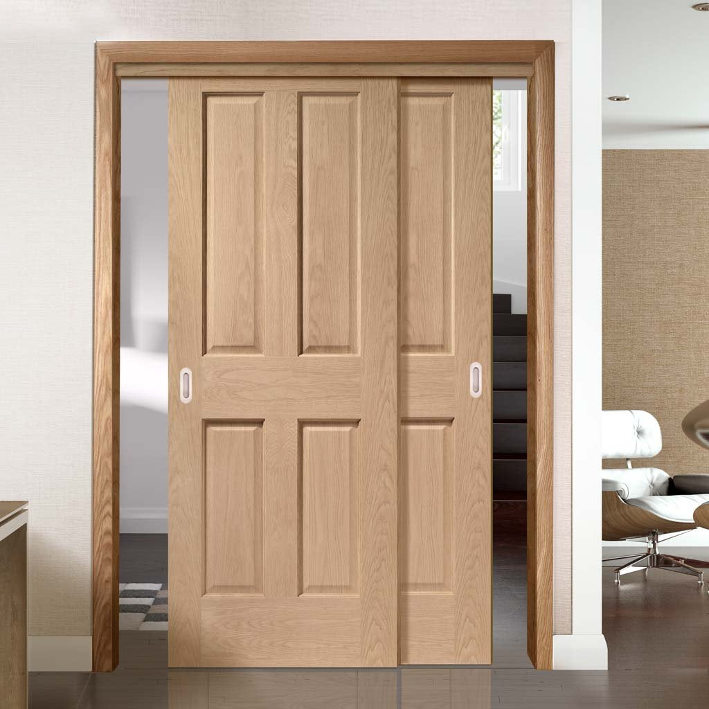 Bespoke Pass Easi Victorian Oak 4 Panel 2 Sliding Doors and Frame Ki