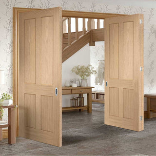 Image: Bespoke Thrufold Victorian Oak 4 Panel Folding 2+1 Door - No Raised Mouldings - Prefinished