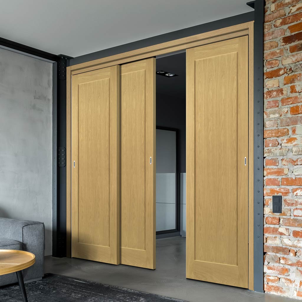 Pass-Easi Three Sliding Doors and Frame Kit - Walden Real American Oak Veneer Door - Unfinished