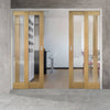 Walden American Oak Veneer Staffetta Quad Telescopic Pocket Doors - Clear Glass - Unfinished