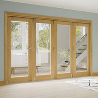 Four Folding Doors & Frame Kit - Walden Oak 3+1 - Clear Glass - Unfinished