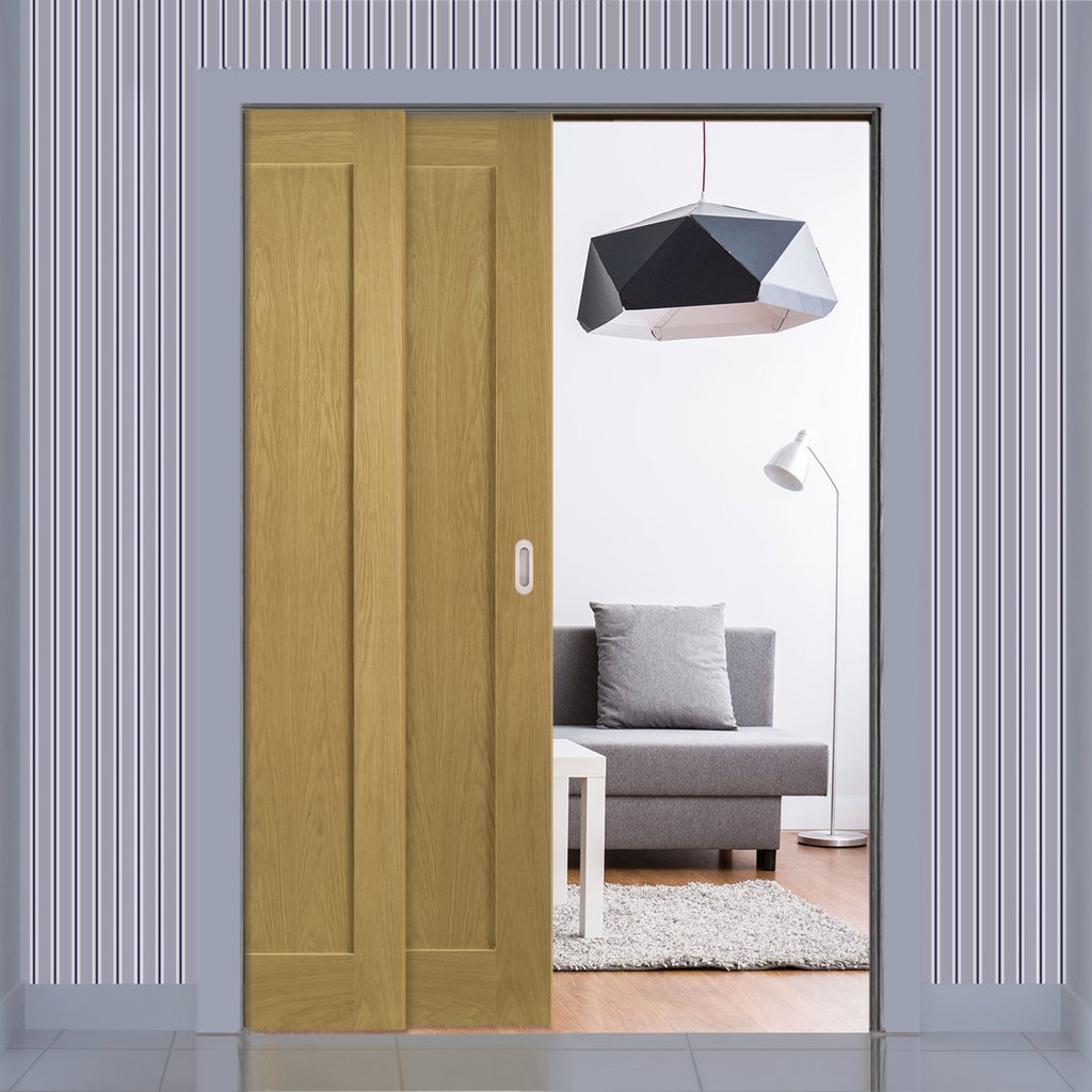 Walden American Oak Veneer Staffetta Twin Telescopic Pocket Doors - Unfinished