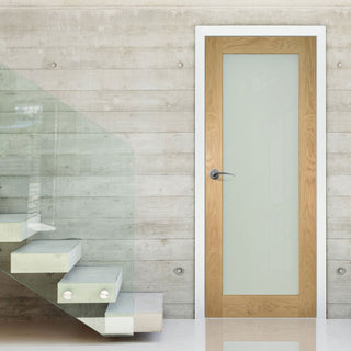 Image: Walden oak veneer interior shaker door with frosted safety glass