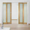 Walden American Oak Veneer Staffetta Quad Telescopic Pocket Doors - Frosted Glass - Unfinished