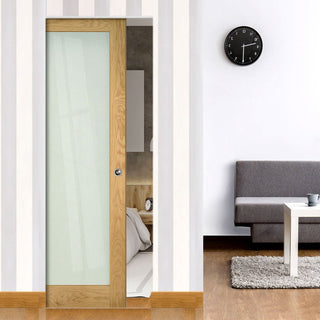 Image: Walden Oak Absolute Evokit Single Pocket Door - Frosted Glass - Unfinished