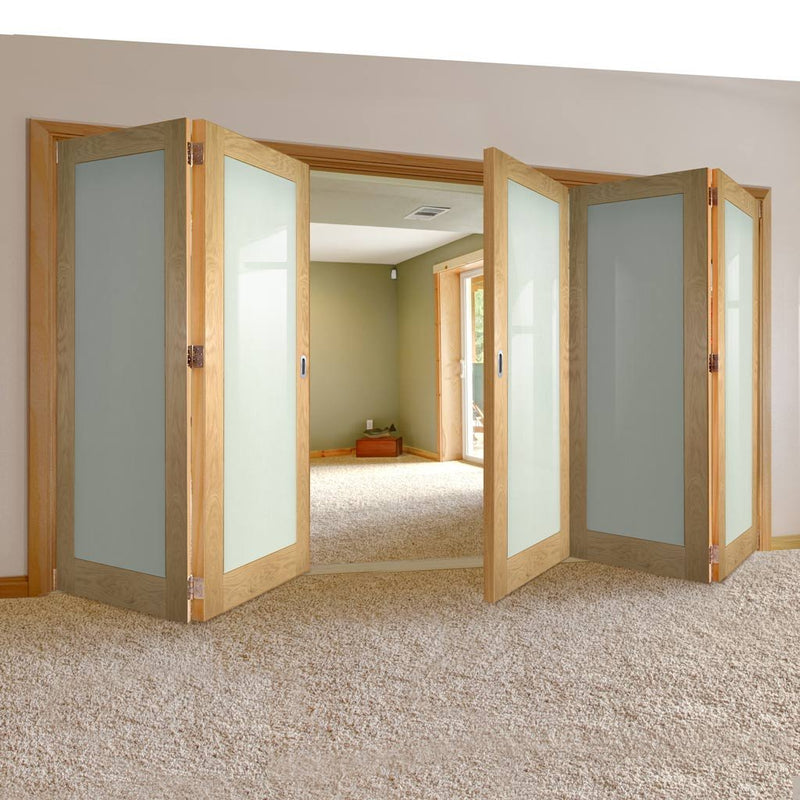 Five Folding Doors & Frame Kit - Walden Oak 3+2 - Frosted Glass - Unfinished