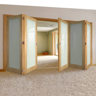 Image: Five Folding Doors & Frame Kit - Walden Oak 3+2 - Frosted Glass - Unfinished