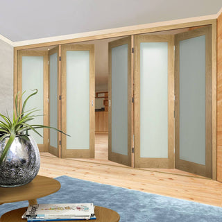Image: Six Folding Doors & Frame Kit - Walden Oak 3+3 - Frosted Glass - Unfinished