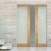 Walden Oak Absolute Evokit Double Pocket Doors - Frosted Glass - Unfinished
