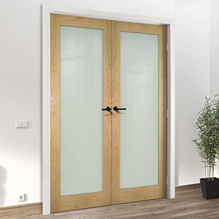 Image: Bespoke Walden Real American Oak Veneer Internal Door Pair - Frosted Glass - Unfinished