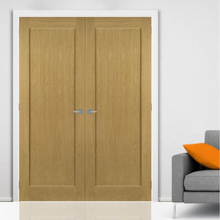 Image: Bespoke Walden Real American Oak Veneer Internal Door Pair - Unfinished