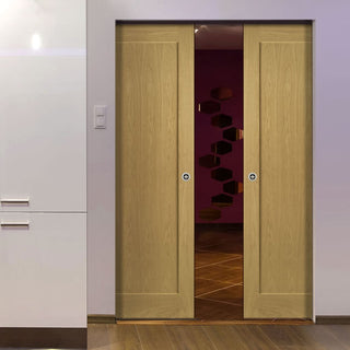 Image: Walden Oak Absolute Evokit Double Pocket Doors - Unfinished