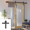 Single Sliding Door & Black Barn Track - Walden American Oak Veneer Door - Clear Safety Glass - Unfinished